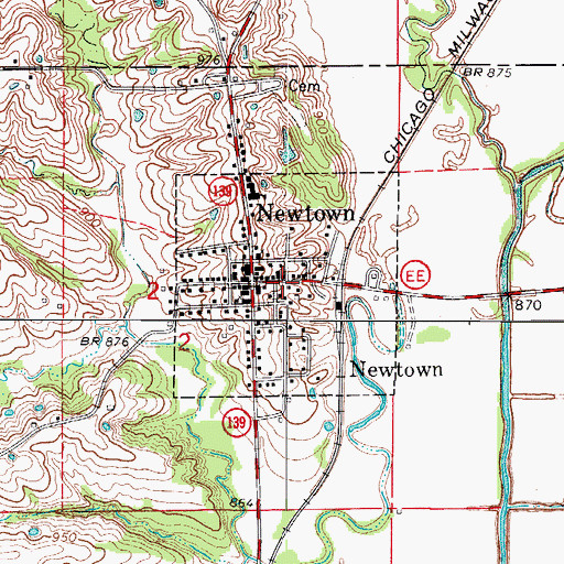 Topographic Map of Town of Newtown, MO