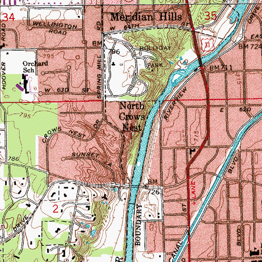 Topographic Map of Town of North Crows Nest, IN