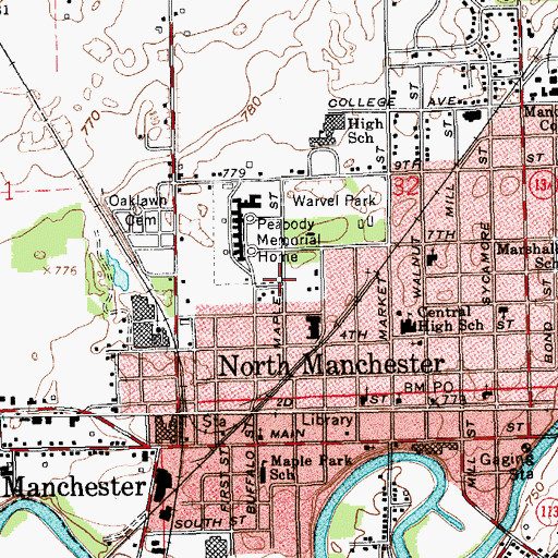 Topographic Map of Town of North Manchester, IN
