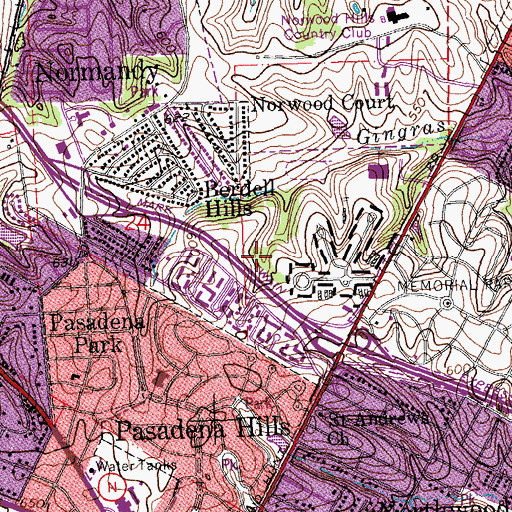 Topographic Map of Town of Norwood Court, MO