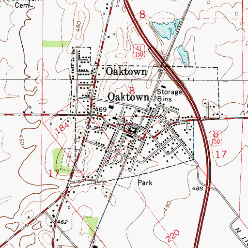 Topographic Map of Town of Oaktown, IN