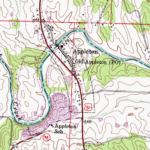 Topographic Map of Town of Old Appleton, MO