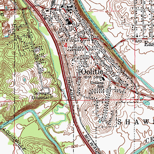 Topographic Map of Town of Oolitic, IN