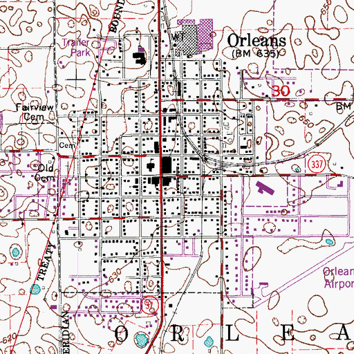 Topographic Map of Town of Orleans, IN