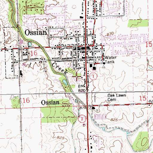 Topographic Map of Town of Ossian, IN