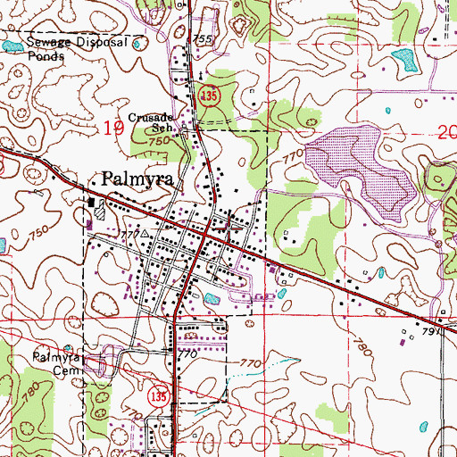 Topographic Map of Town of Palmyra, IN