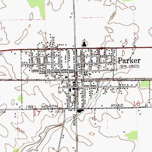 Topographic Map of Town of Parker City, IN