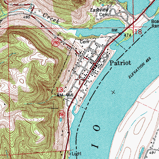 Topographic Map of Town of Patriot, IN