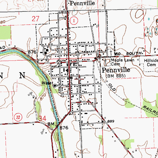 Topographic Map of Town of Pennville, IN