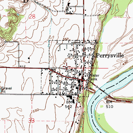 Topographic Map of Town of Perrysville, IN