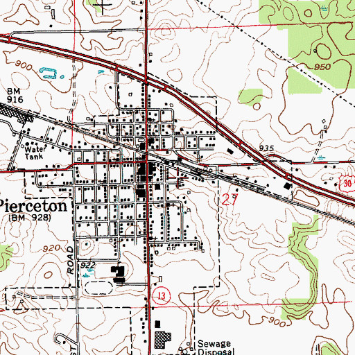 Topographic Map of Town of Pierceton, IN