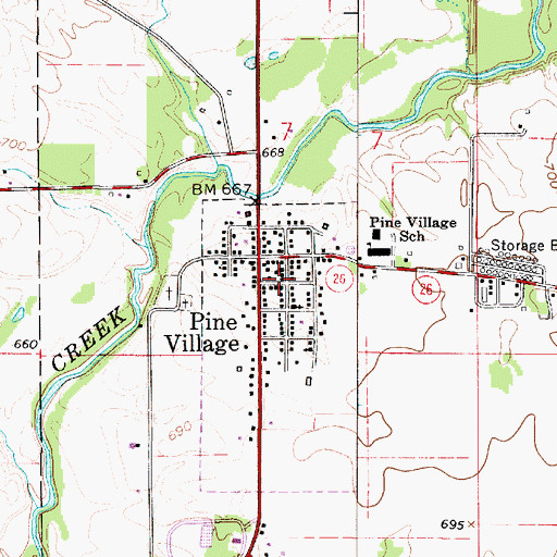 Topographic Map of Town of Pine Village, IN