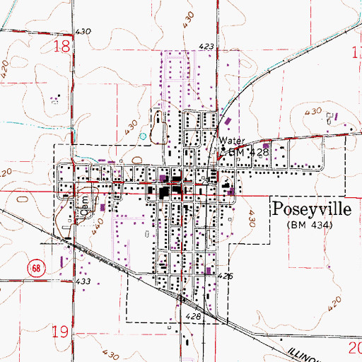 Topographic Map of Town of Poseyville, IN