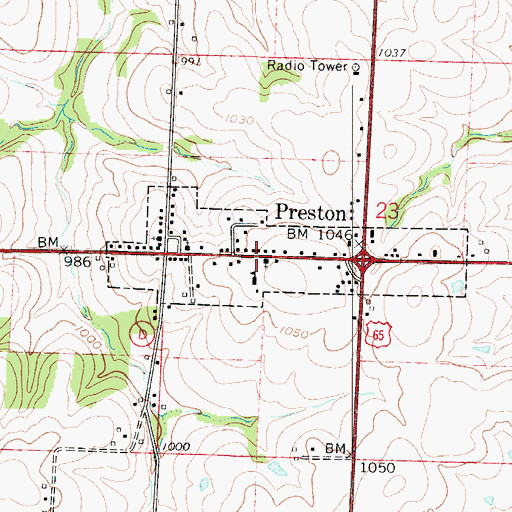 Topographic Map of Village of Preston, MO