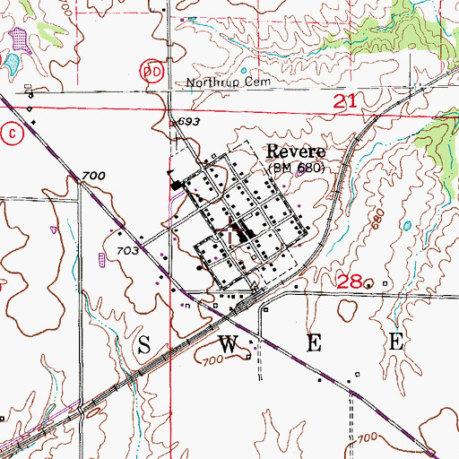 Topographic Map of Town of Revere, MO
