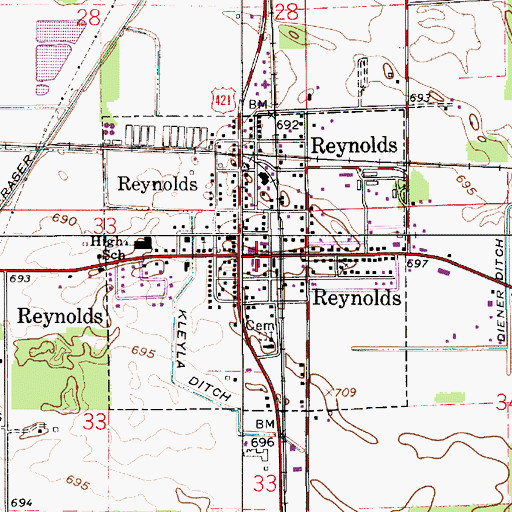 Topographic Map of Town of Reynolds, IN