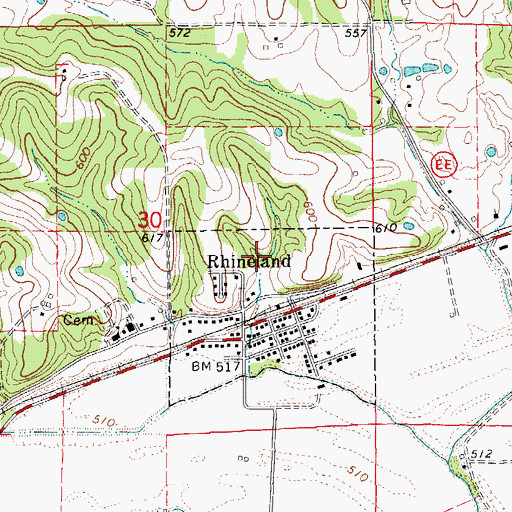 Topographic Map of Town of Rhineland, MO
