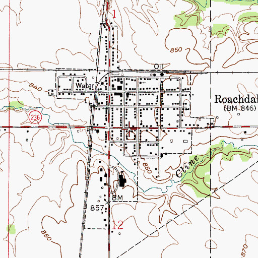 Topographic Map of Town of Roachdale, IN