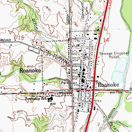 Topographic Map of Town of Roanoke, IN