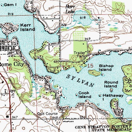 Topographic Map of Town of Rome City, IN