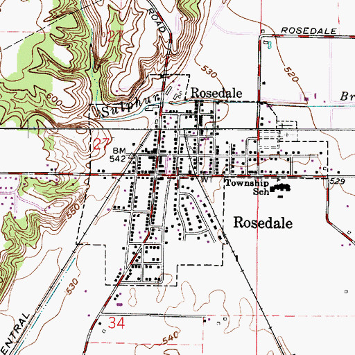 Topographic Map of Town of Rosedale, IN