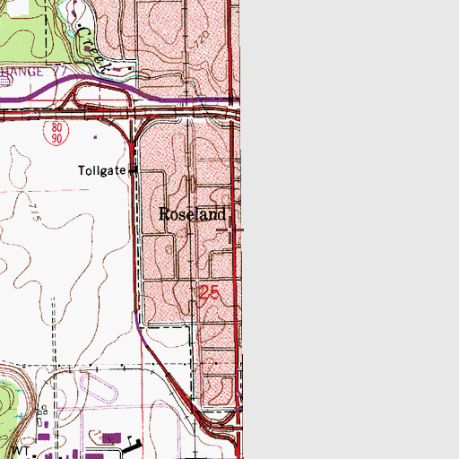 Topographic Map of Town of Roseland, IN