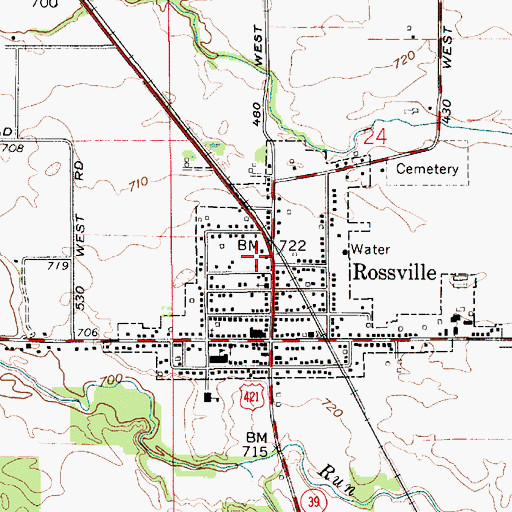 Topographic Map of Town of Rossville, IN