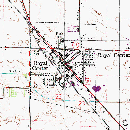 Topographic Map of Town of Royal Center, IN