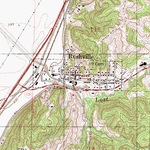 Topographic Map of Town of Rushville, MO