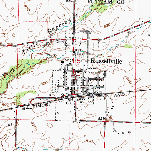 Topographic Map of Town of Russellville, IN