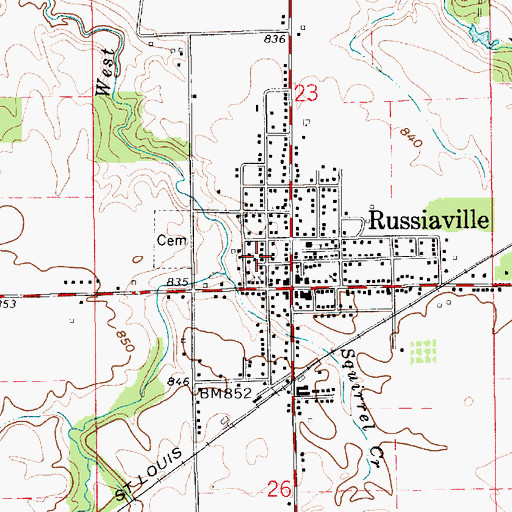 Topographic Map of Town of Russiaville, IN