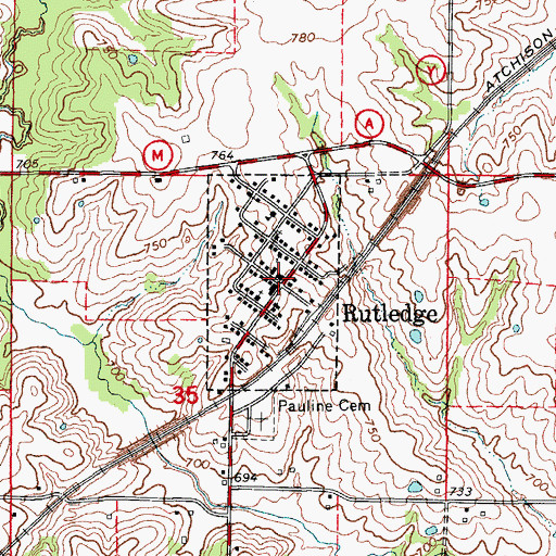 Topographic Map of Town of Rutledge, MO