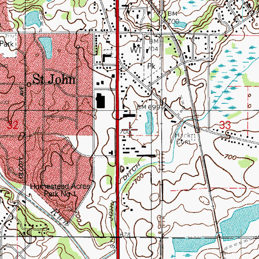 Topographic Map of Town of Saint John, IN