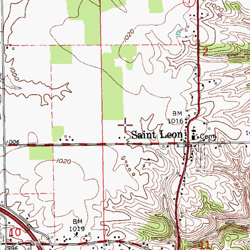 Topographic Map of Town of Saint Leon, IN