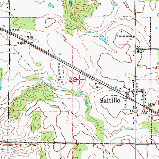 Topographic Map of Town of Saltillo, IN