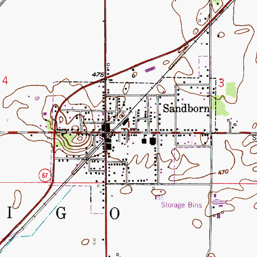 Topographic Map of Town of Sandborn, IN