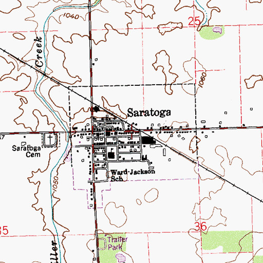 Topographic Map of Town of Saratoga, IN