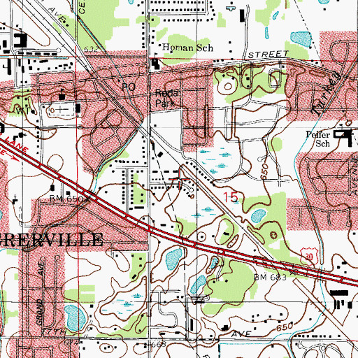 Topographic Map of Town of Schererville, IN