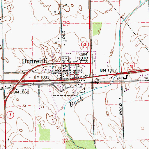 Topographic Map of Town of Dunreith, IN