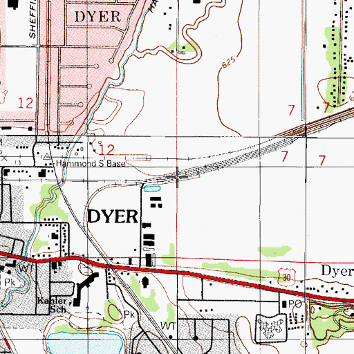 Topographic Map of Town of Dyer, IN