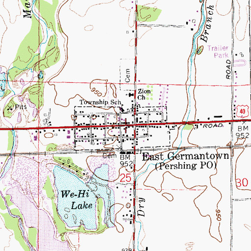Topographic Map of Town of East Germantown, IN