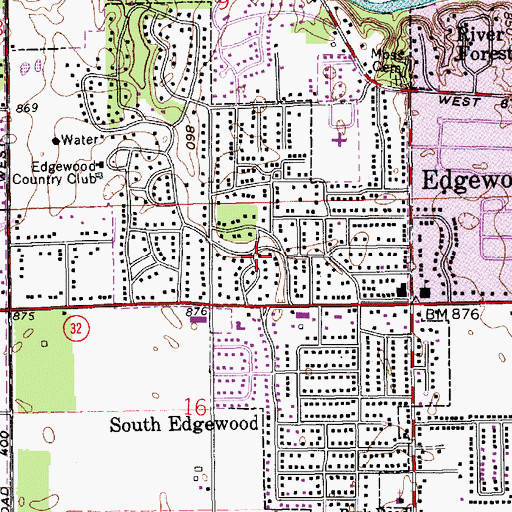 Topographic Map of Town of Edgewood, IN