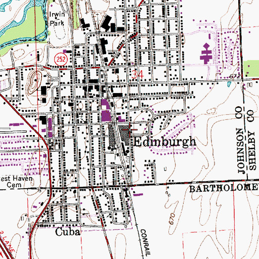 Topographic Map of Town of Edinburgh, IN