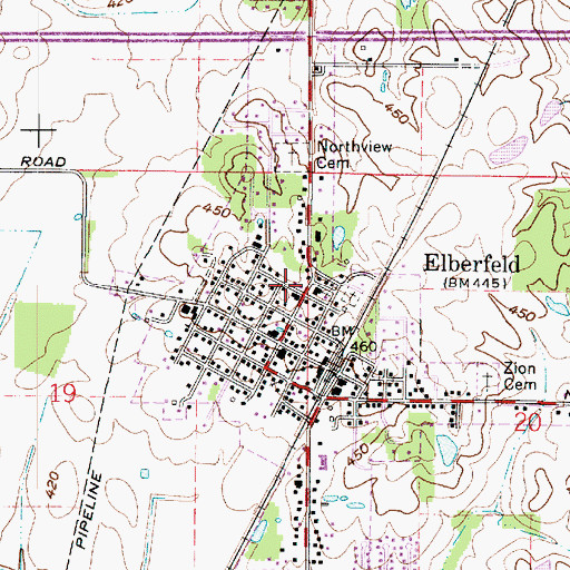 Topographic Map of Town of Elberfeld, IN