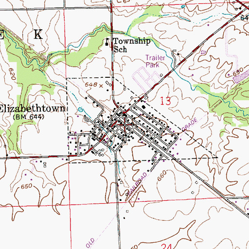 Topographic Map of Town of Elizabethtown, IN