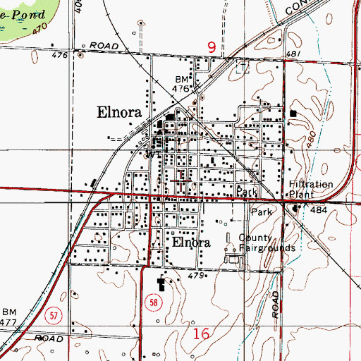 Topographic Map of Town of Elnora, IN
