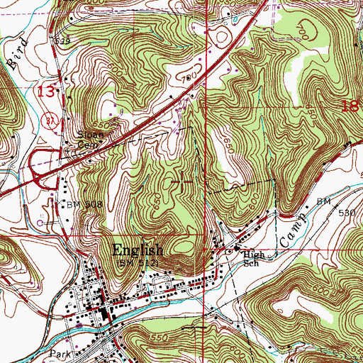 Topographic Map of Town of English, IN