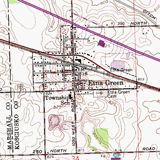 Topographic Map of Town of Etna Green, IN
