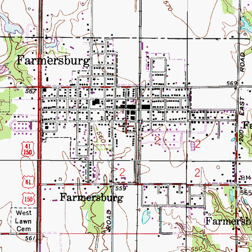 Topographic Map of Town of Farmersburg, IN