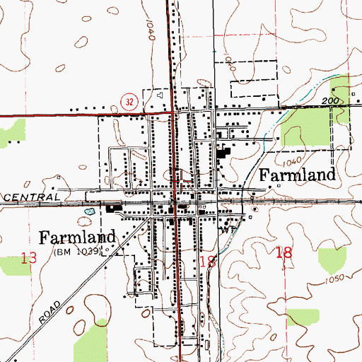 Topographic Map of Town of Farmland, IN
